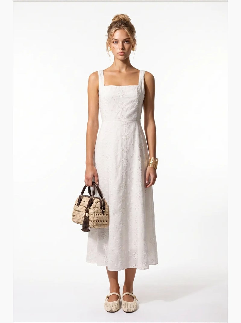 Vestido longo em mistura de algodão istanbul Branco - Kiabi
