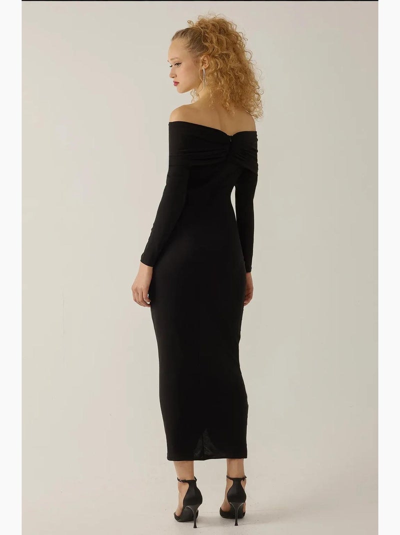 Vestido longo justo drapeado de ombros descobertos hiccup Preto - Kiabi