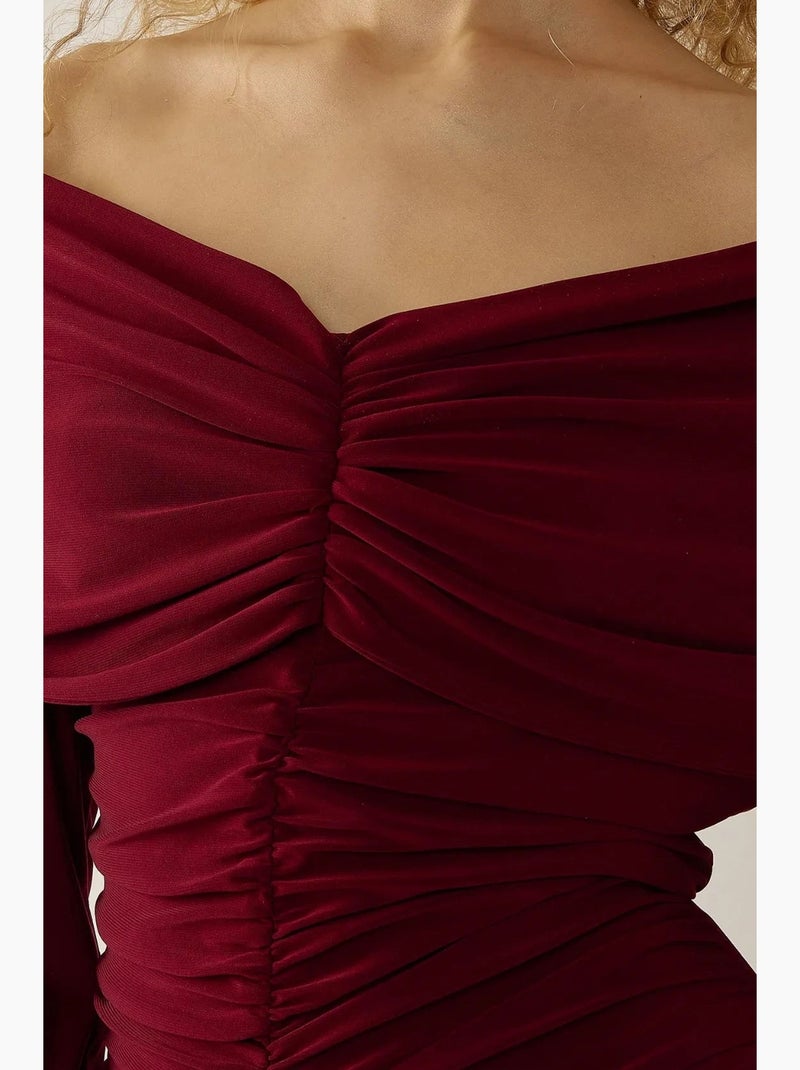 Vestido longo justo drapeado de ombros descobertos hiccup Vermelho bordô - Kiabi
