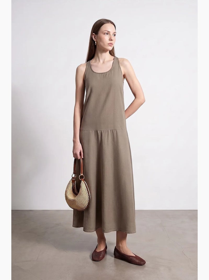 Vestido longo reto sem mangas dilvin Cáqui - Kiabi