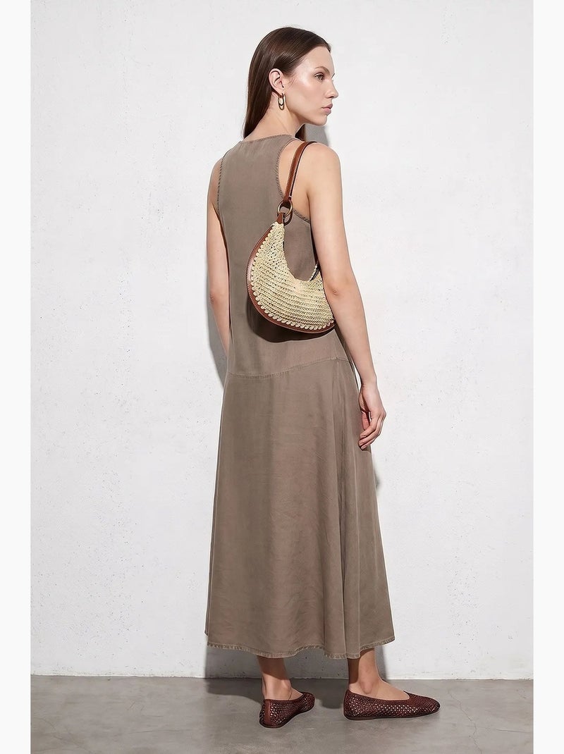 Vestido longo reto sem mangas dilvin Cáqui - Kiabi