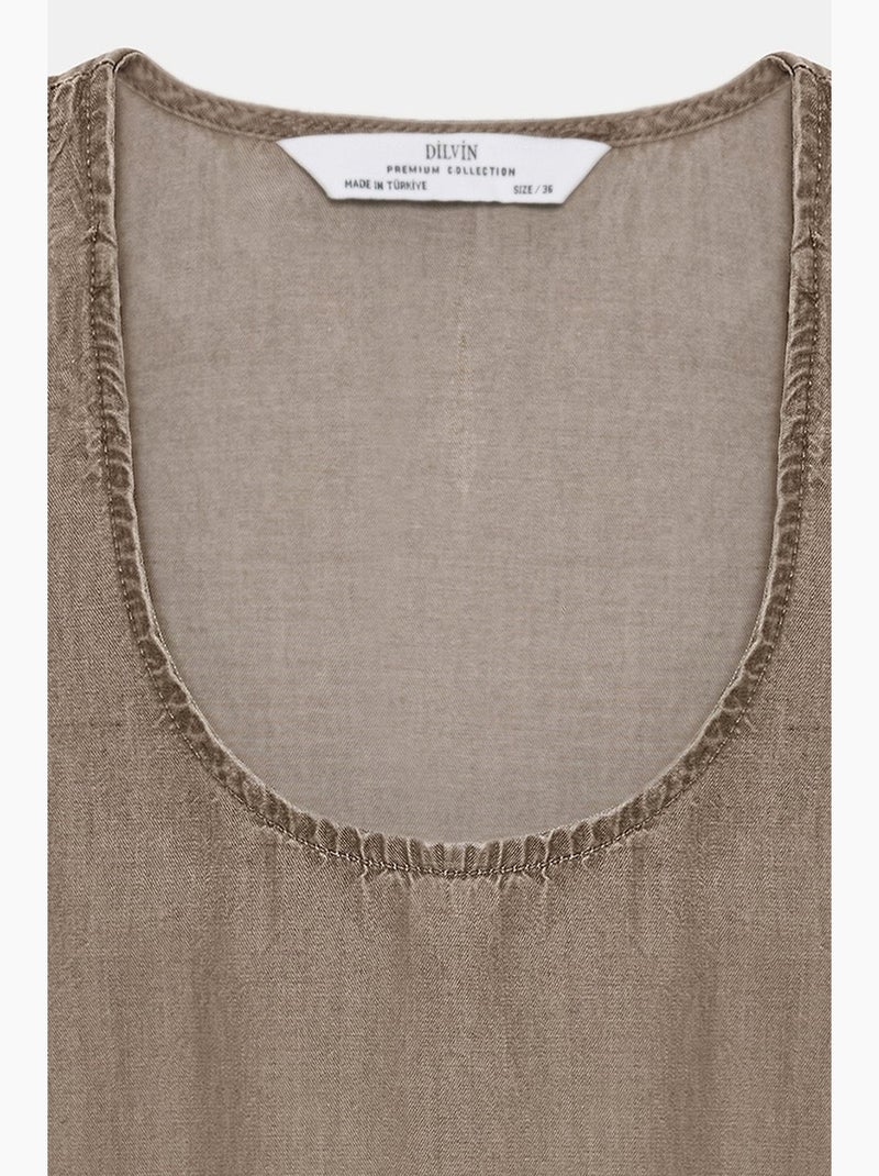 Vestido longo reto sem mangas dilvin Cáqui - Kiabi
