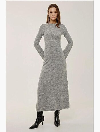 Vestido longo texturizado com gola redonda hiccup