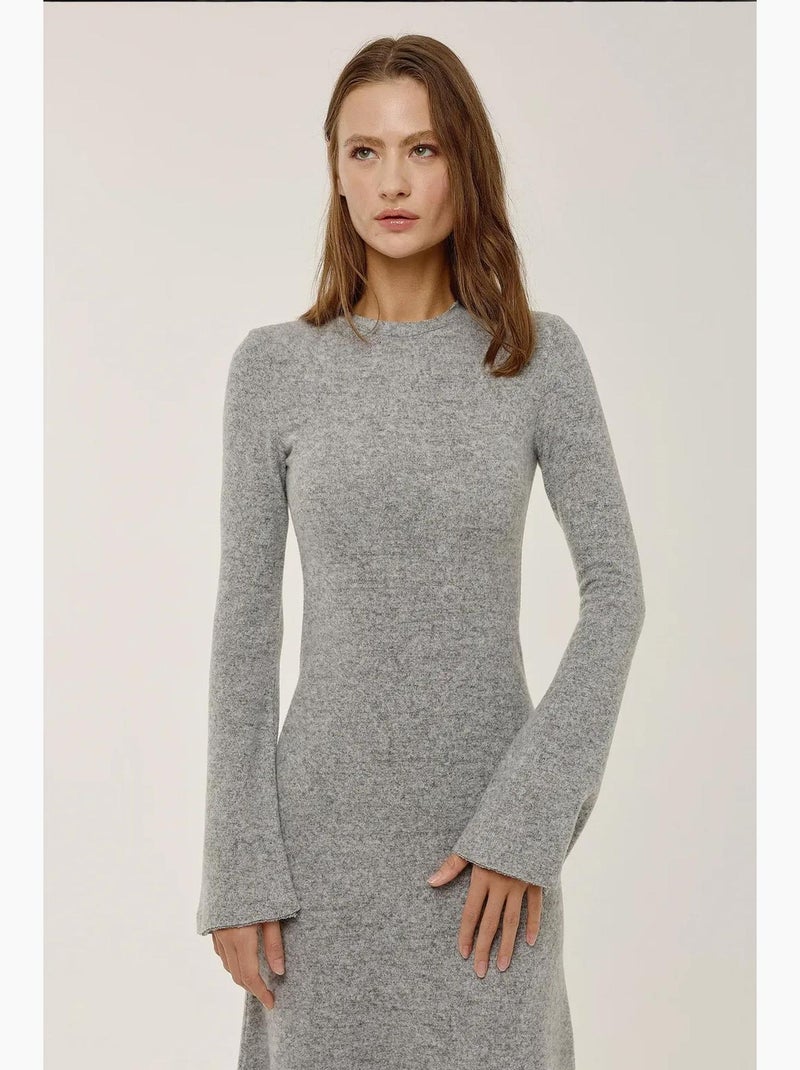 Vestido longo texturizado com gola redonda hiccup Cinza - Kiabi