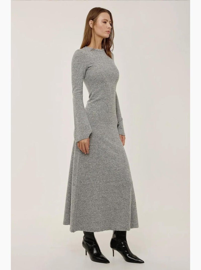 Vestido longo texturizado com gola redonda hiccup Cinza - Kiabi