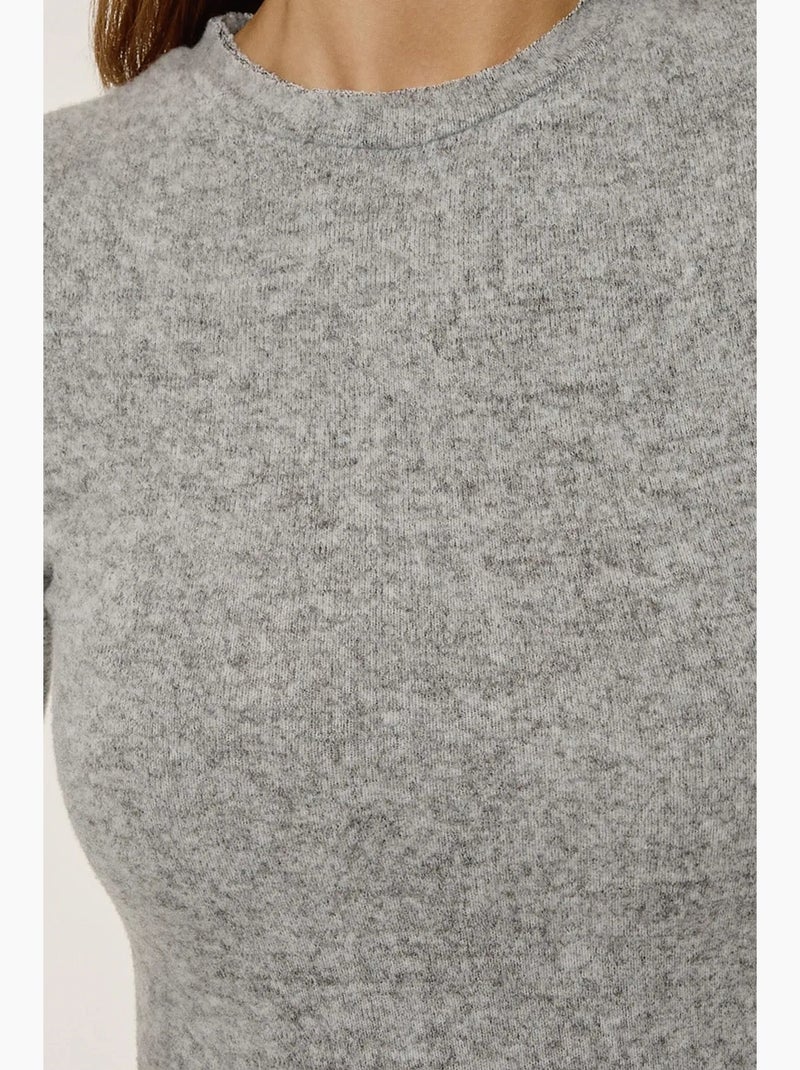 Vestido longo texturizado com gola redonda hiccup Cinza - Kiabi