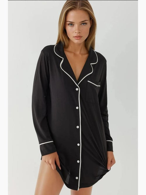 Vestido lounge mini extra soft touch de corte descontraído com colarinho de camisa hiccup - Kiabi Vestido lounge mini extra soft touch de corte descontraído com colarinho de camisa hiccup - Kiabi