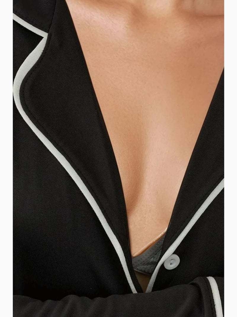 Vestido lounge mini extra soft touch de corte descontraído com colarinho de camisa hiccup Preto - Kiabi