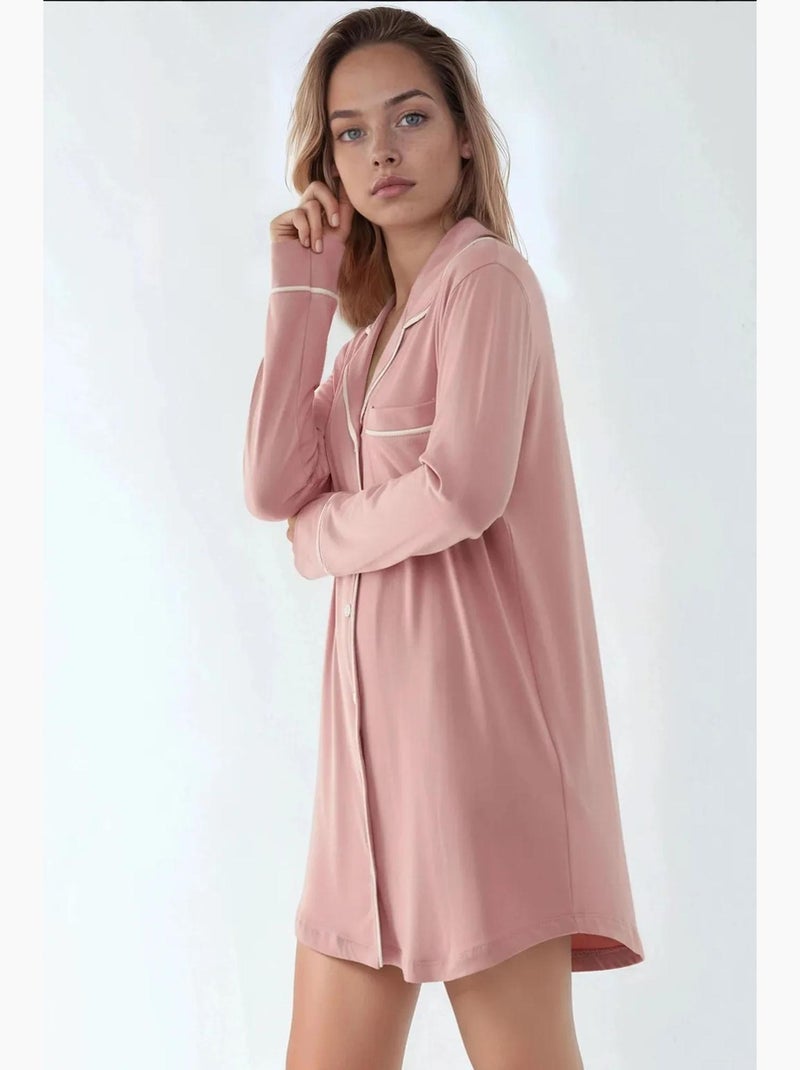 Vestido lounge mini extra soft touch de corte descontraído com colarinho de camisa hiccup Rosa-pálido - Kiabi