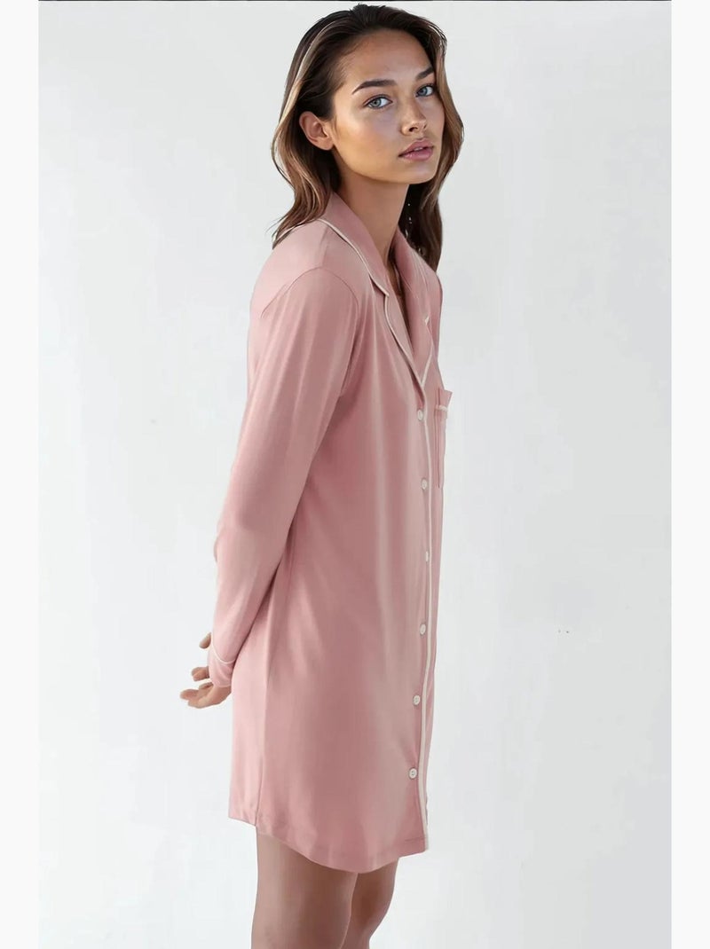 Vestido lounge mini extra soft touch de corte descontraído com colarinho de camisa hiccup Rosa-pálido - Kiabi