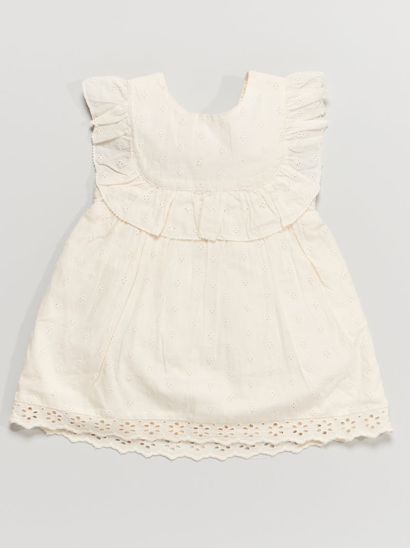 Vestido-macacão com bordado inglês BRANCO - Kiabi