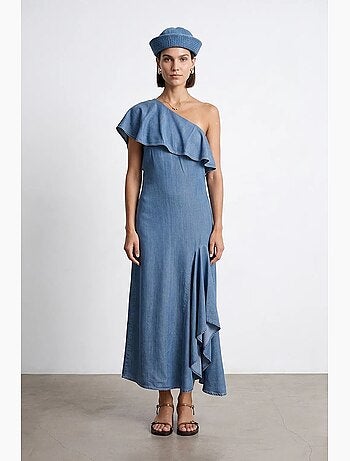 Vestido maxi assimétrico de uma manga dilvin