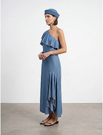 Vestido maxi assimétrico de uma manga dilvin