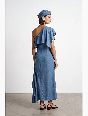 Vestido maxi assimétrico de uma manga dilvin
