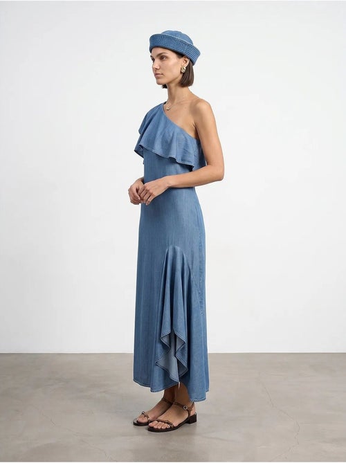 Vestido maxi assimétrico de uma manga dilvin - Kiabi
