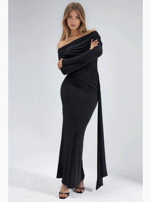 Vestido maxi bodycon assimétrico com racha hiccup - Kiabi