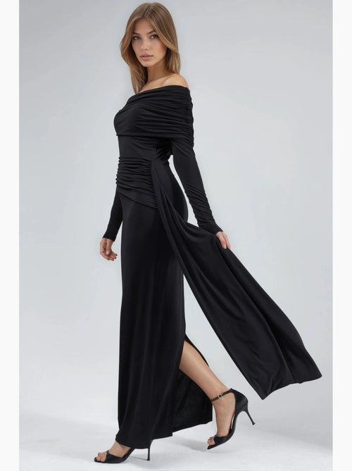 Vestido maxi bodycon assimétrico com racha hiccup - Kiabi