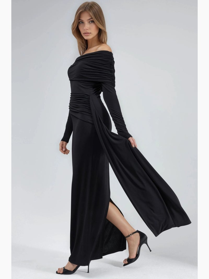 Vestido maxi bodycon assimétrico com racha hiccup Preto - Kiabi