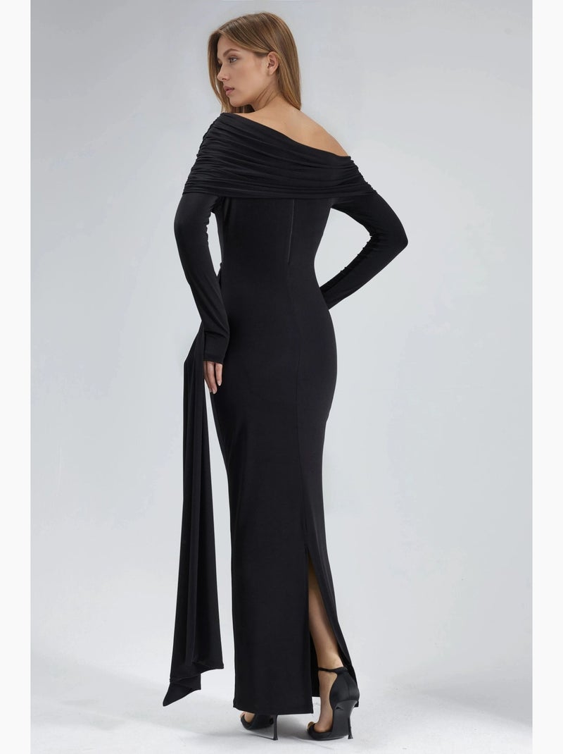 Vestido maxi bodycon assimétrico com racha hiccup Preto - Kiabi