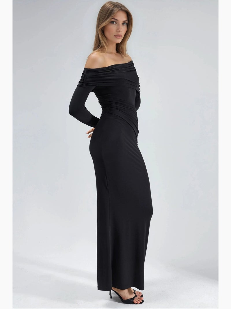Vestido maxi bodycon assimétrico com racha hiccup Preto - Kiabi