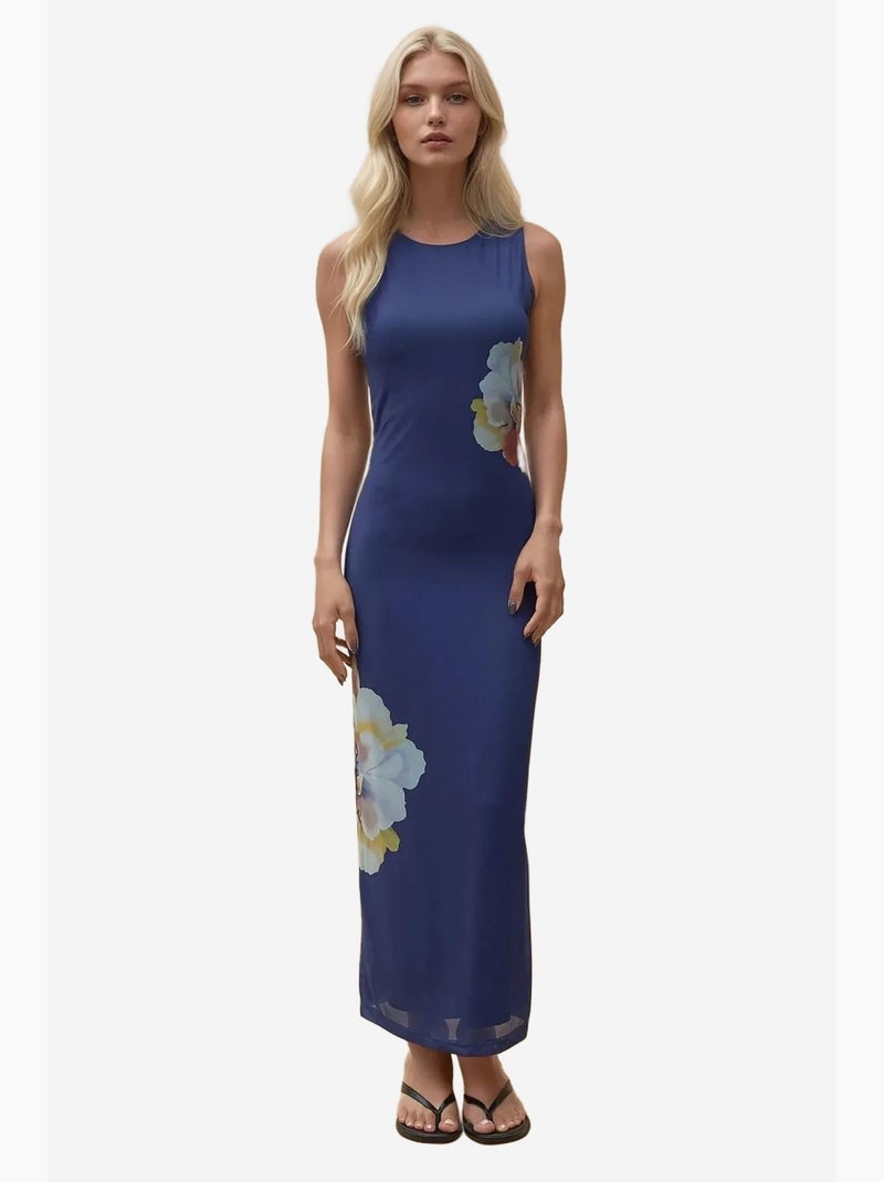 Vestido maxi bodycon com decote redondo floral hiccup Azul-marinho - Kiabi