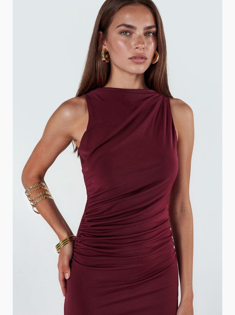 Vestido maxi bodycon com detalhe franzido hiccup Vermelho bordô - Kiabi