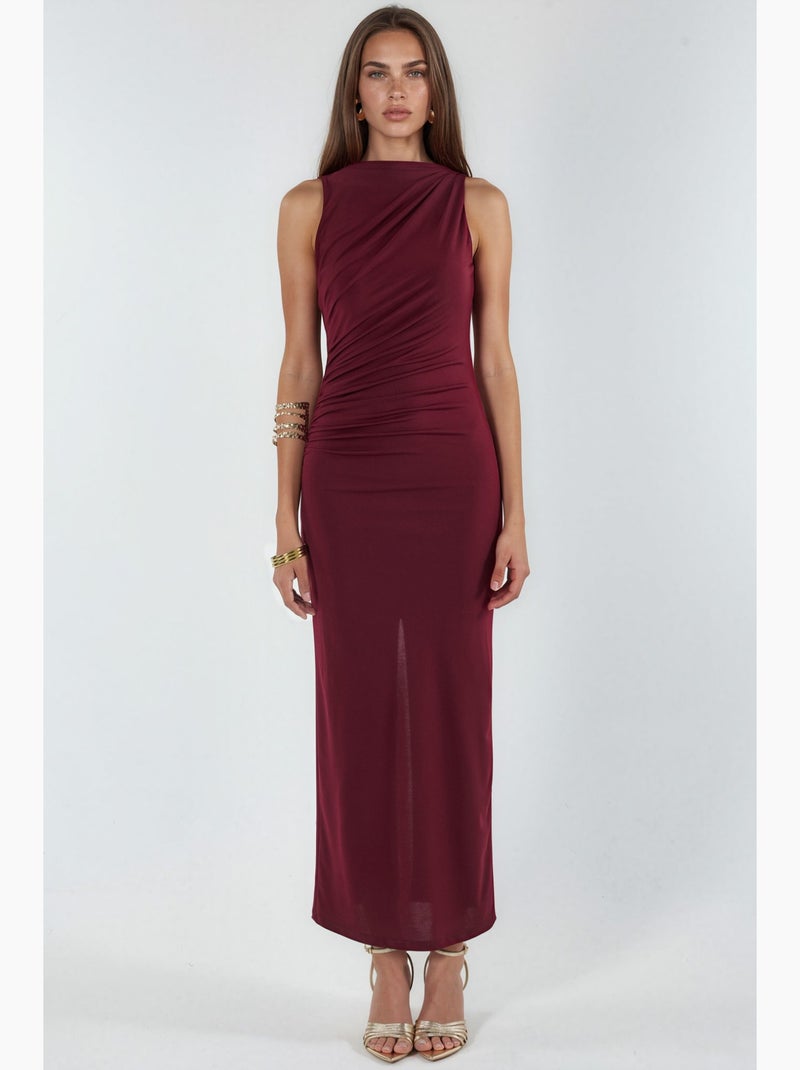 Vestido maxi bodycon com detalhe franzido hiccup Vermelho bordô - Kiabi