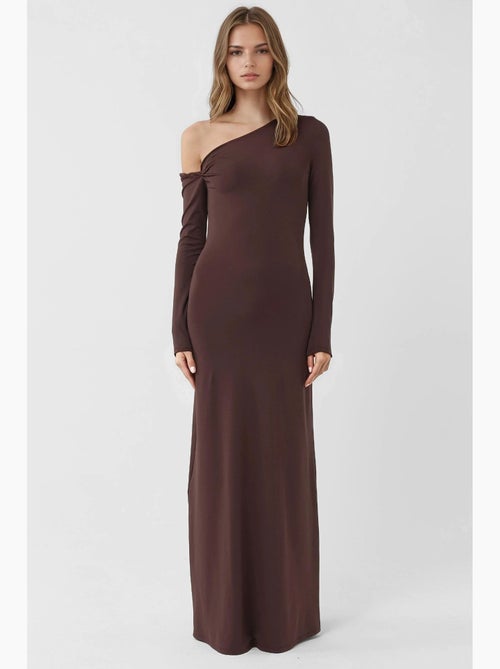 Vestido maxi bodycon com gola assimétrica hiccup - Kiabi