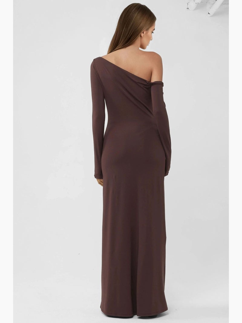 Vestido maxi bodycon com gola assimétrica hiccup Castanho-escuro - Kiabi