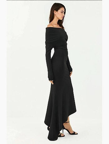 Vestido maxi bodycon elegante com decote barco hiccup