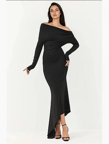 Vestido maxi bodycon elegante com decote barco hiccup