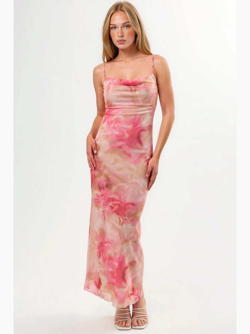 Vestido maxi bodycon em tule estampado hiccup Rosa-claro - Kiabi