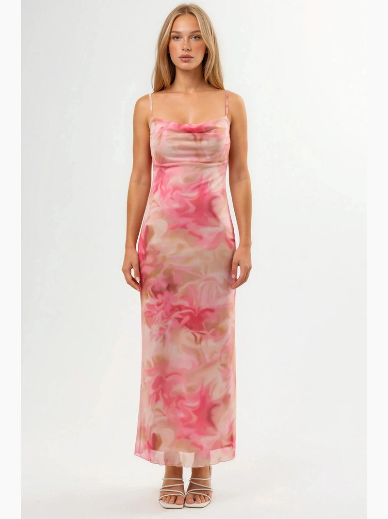 Vestido maxi bodycon em tule estampado hiccup Rosa-claro - Kiabi