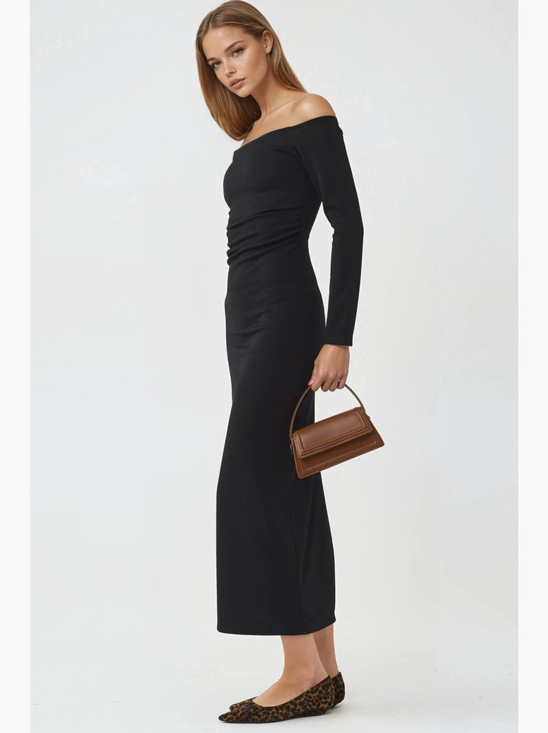 Vestido maxi bodycon ombros descobertos busem Preto - Kiabi