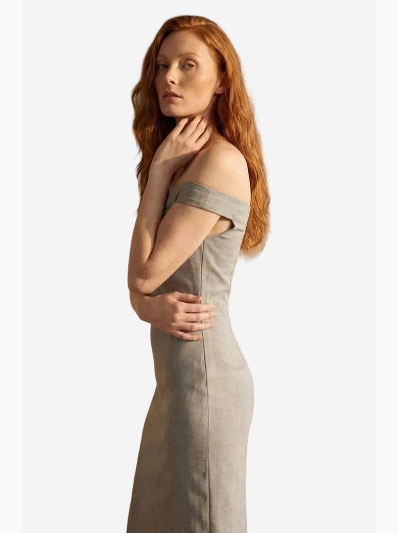 Vestido maxi bodycon ombros descobertos com racha my fashion Cinza - Kiabi
