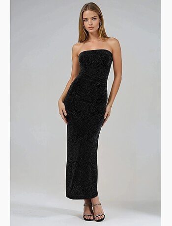 Vestido maxi bodycon sem alças brilhante busem
