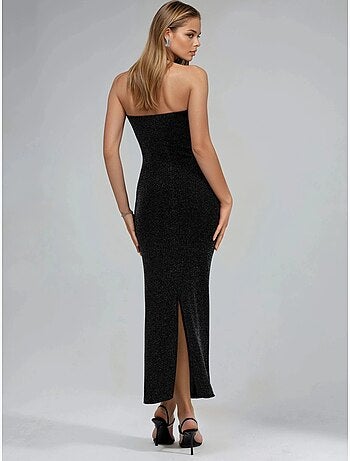 Vestido maxi bodycon sem alças brilhante busem