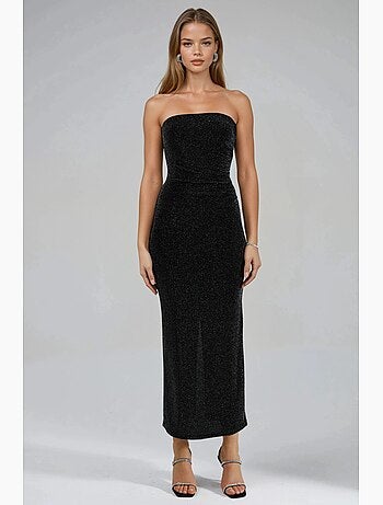 Vestido maxi bodycon sem alças brilhante busem