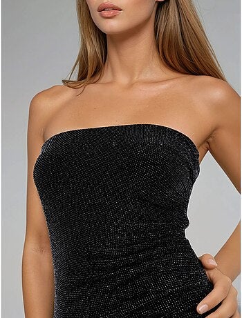 Vestido maxi bodycon sem alças brilhante busem