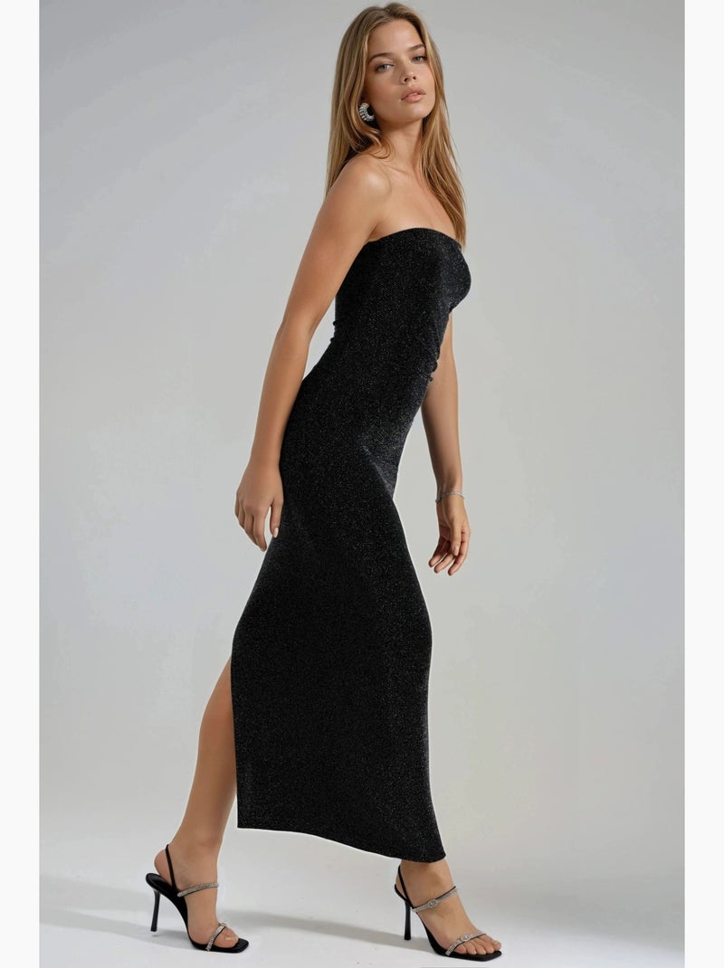 Vestido maxi bodycon sem alças brilhante busem Preto - Kiabi