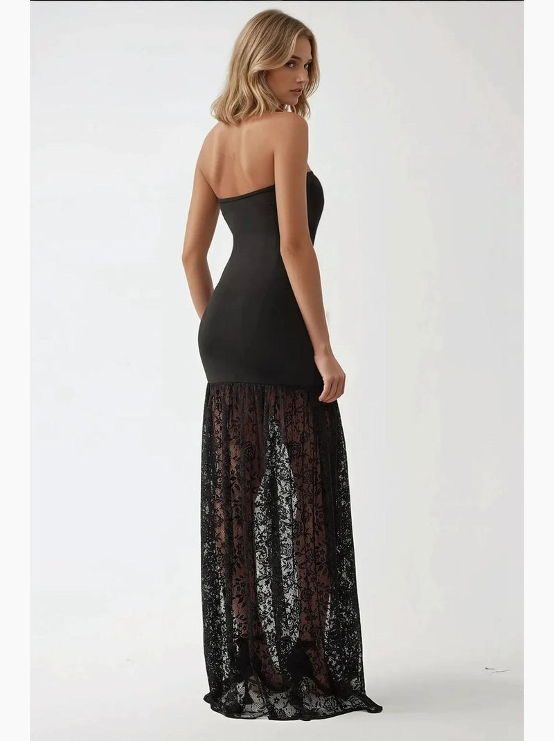 Vestido maxi bodycon sem alças com detalhes em renda hiccup Preto - Kiabi