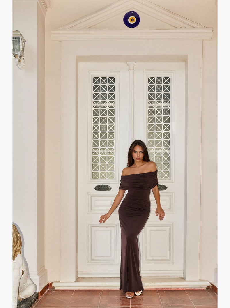 Vestido maxi bodycon sem alças hiccup Castanho-chocolate - Kiabi