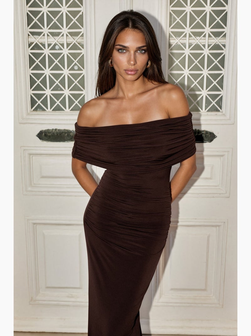 Vestido maxi bodycon sem alças hiccup Castanho-chocolate - Kiabi