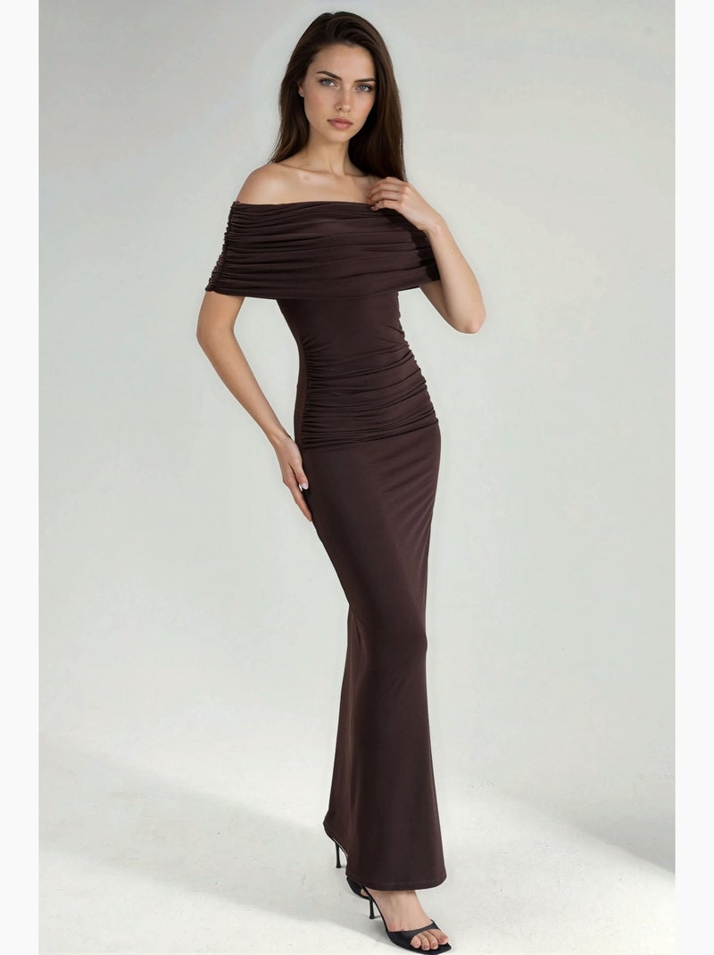 Vestido maxi bodycon sem alças hiccup Castanho-chocolate - Kiabi