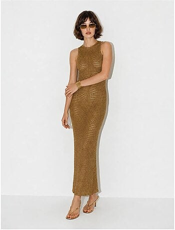 Vestido maxi bodycon sem mangas em viscose texturizada lucci