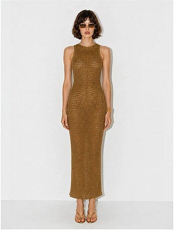 Vestido maxi bodycon sem mangas em viscose texturizada lucci
