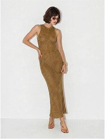 Vestido maxi bodycon sem mangas em viscose texturizada lucci