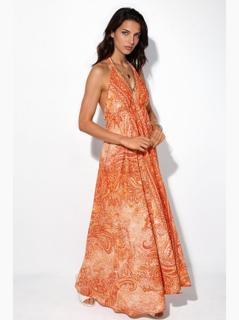 Vestido maxi boêmio com estampa étnica hiccup Âmbar - Kiabi