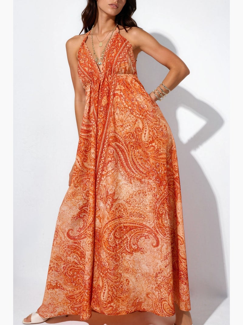 Vestido maxi boêmio com estampa étnica hiccup Âmbar - Kiabi