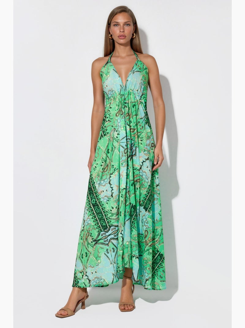 Vestido maxi boémio com padrão étnico hiccup Verde anis - Kiabi
